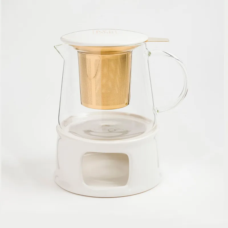 Чайник заварочный, 600 мл, с подогревом, стекло Б/фарфор P, молочно-золотистый, Ellan