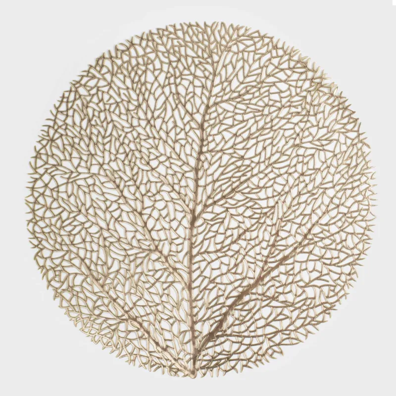 Салфетка под приборы, 38 см, ПВХ, круглая, золотистая, Дерево, Azhur Grid