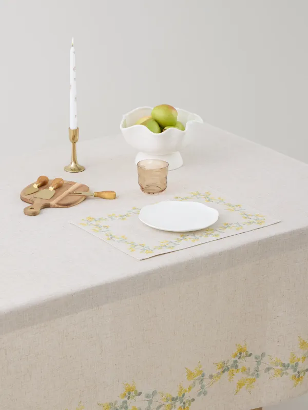 Салфетка под приборы, 30х45 см, полиэстер/лен, прямоугольная, бежевая, Мимоза, Mimosa flowers, image-3