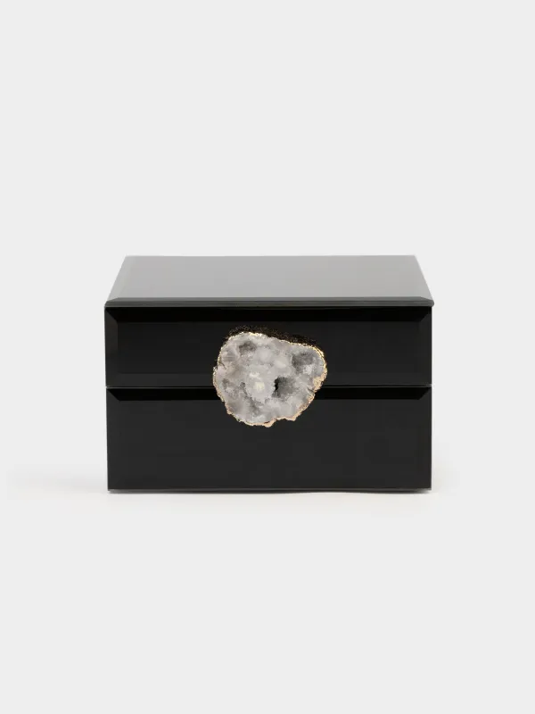 Шкатулка для украшений, 12х12 см, стекло, зеркальная, черная, Glossy black, image-1