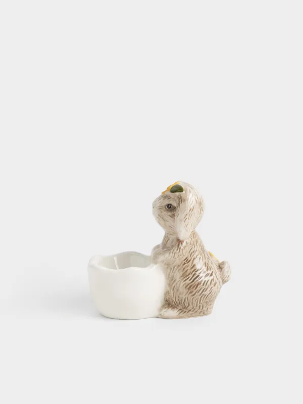 Подставка для яйца, 11 см, керамика D, молочно-бежевая, Кролик в цветочном венке, Rabbit in narcis, image-0