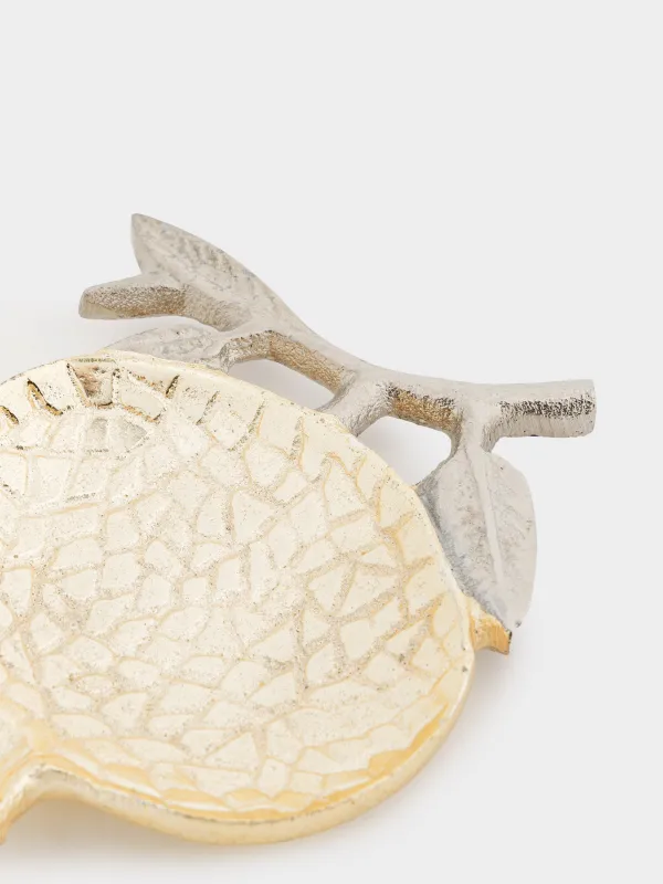 Блюдо декоративное, 10x12 см, металл, золотисто-серебристое, Гранат на ветке, Pomegranate gold, image-4