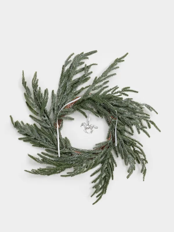 Венок рождественский, 18/50 см, пластик/бумага, Ель с серебристой лошадкой, Conifer decor, image-0