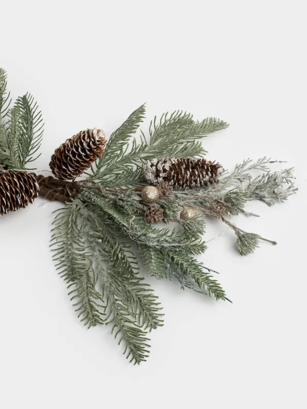 Композиция декоративная, 60 см, с подсветкой, пластик, Ягоды шампань и шишки, Conifer champagne, image-1