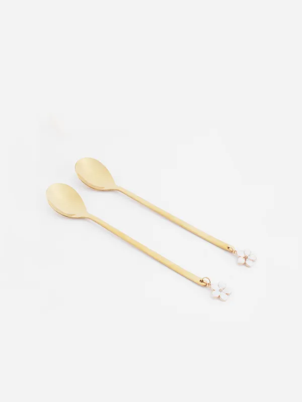 Ложка десертная, 14 см, 2 шт, сталь, золотистая, Цветок, Bloome, image-1