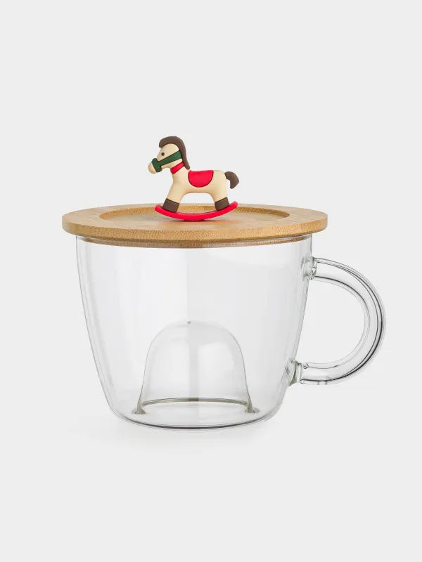 Кружка, 380 мл, стекло Б/бамбук, на подставке, Лошадка, Shape, image-2