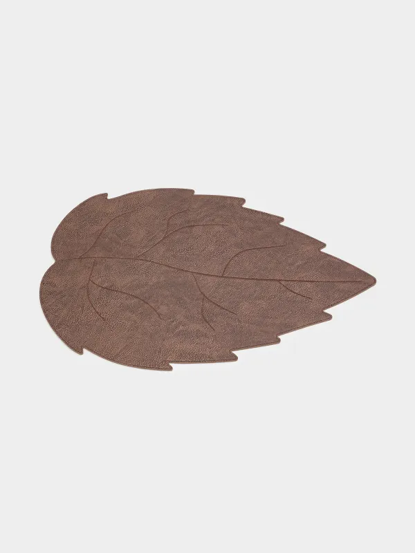 Салфетка под приборы, 35x48 см, ПВХ/полиэстер, фигурная, коричневая, Лист, Rock shape, image-1
