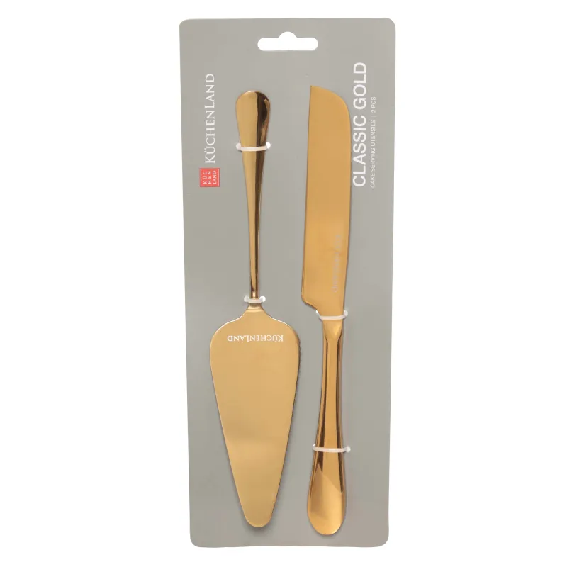 Приборы для сервировки торта, 22 и 24 см, 2 пр, лопатка/нож, сталь, золотистые, Classic gold, image-3