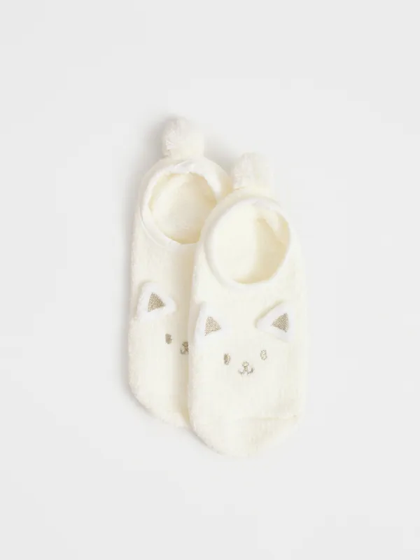 Носки детские, домашние, р. 27-29, шенилл, молочные, Кот, Funny chenill, image-2