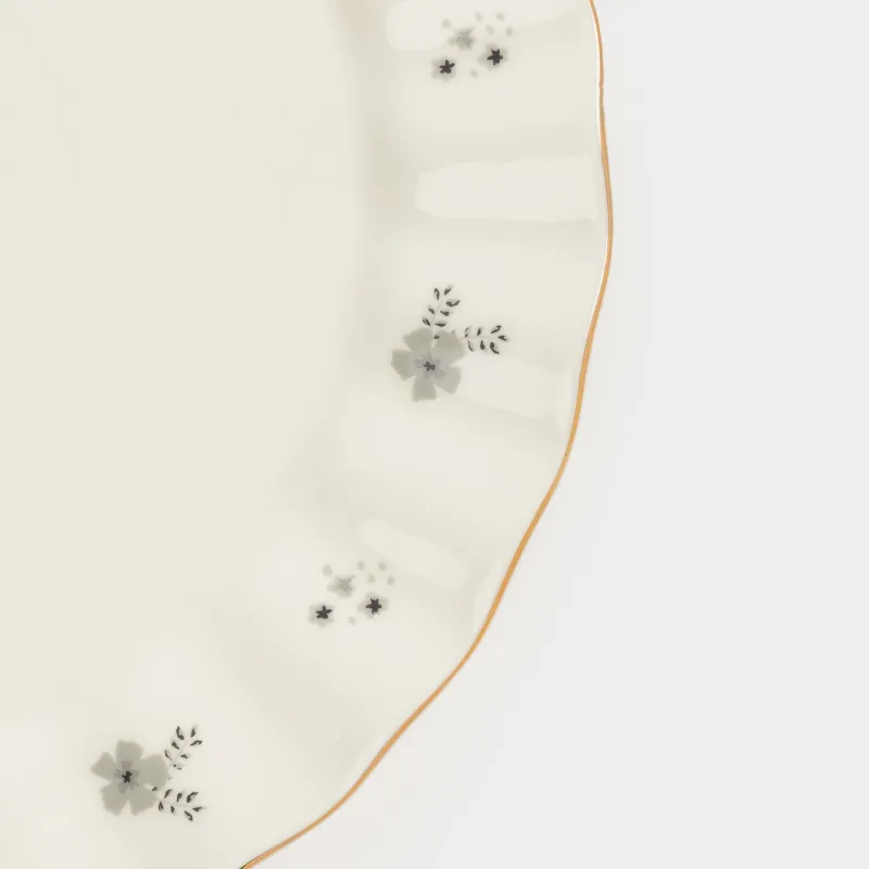 Тарелка обеденная, 27 см, фарфор P, молочная, с золотистым кантом, Серые цветы, Florals, image-3