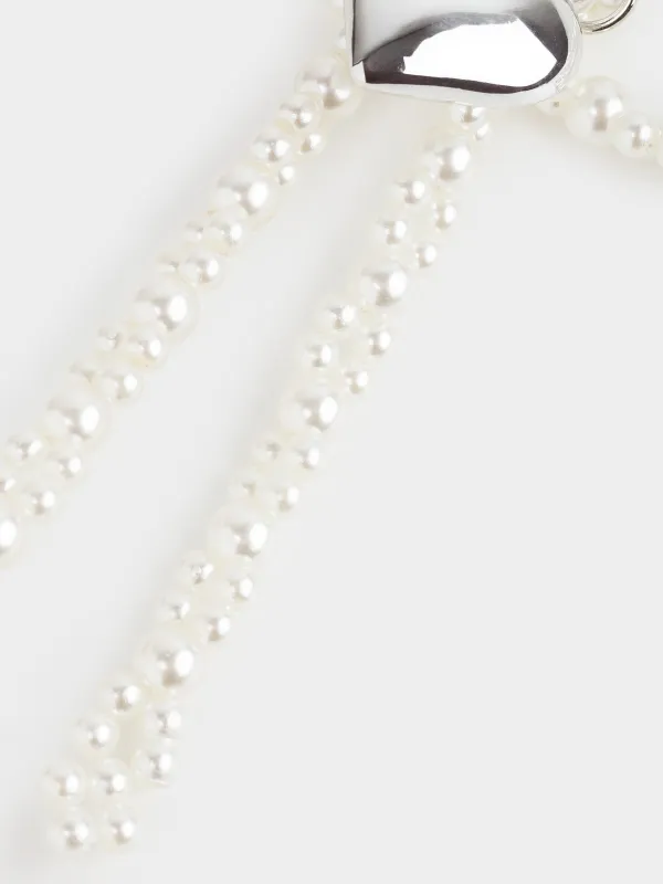 Брелок, 9 см, акрил/металл, серебристый, Сердце и бусины, Pearl heart, image-2