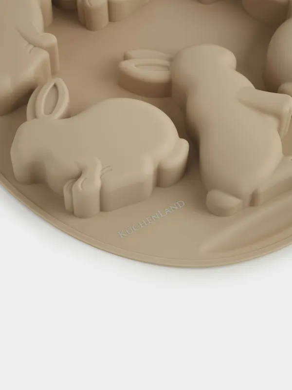 Форма для выпечки кексов, 29х24 см, 6 отд, силикон, бежевая, Кролики, Bakery, image-4