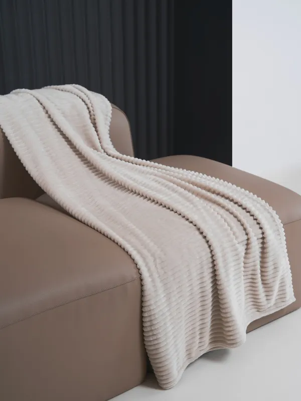 Плед, 130х170 см, фланель, песочный, Объемные полосы, Flannel, image-1