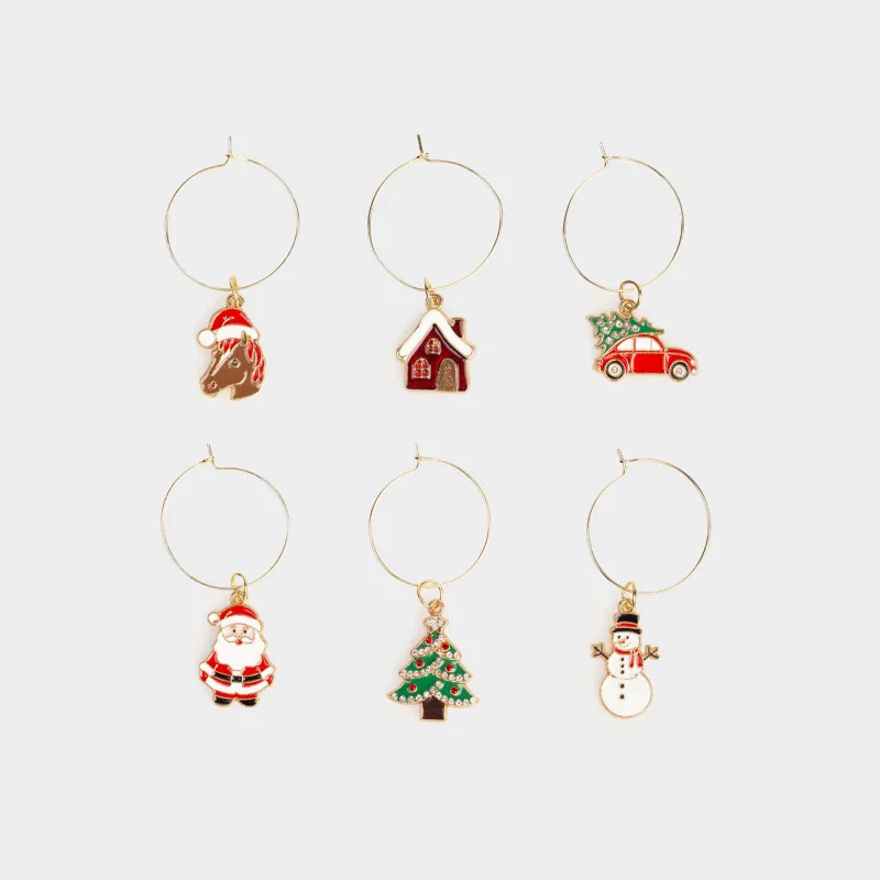 Подвеска для бокала, 6 шт, металл/стразы, Новогодние символы, Christmas time