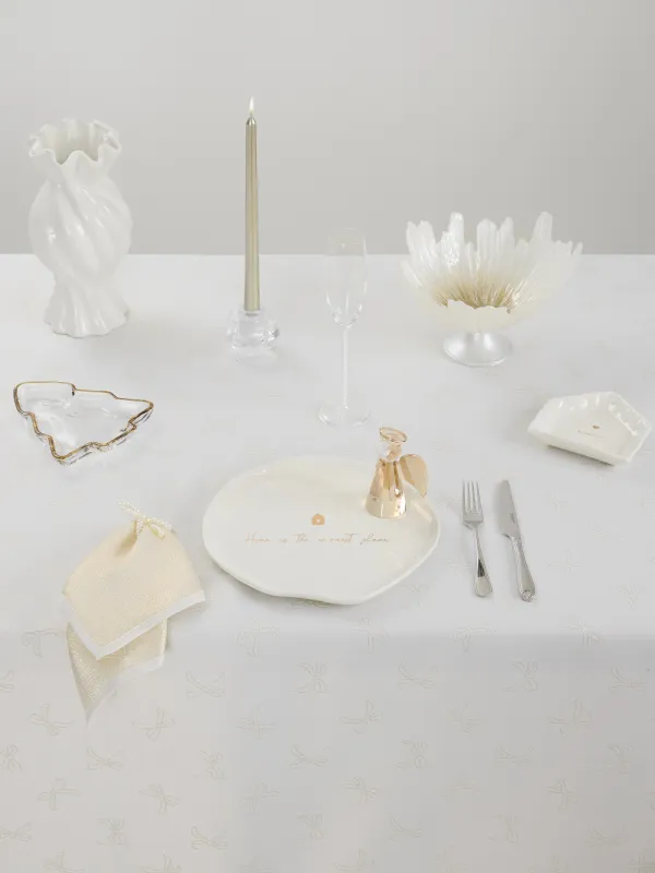 Скатерть, 160х160 см, жаккард, полиэстер, молочная, Банты, Jacquard bow, image-1