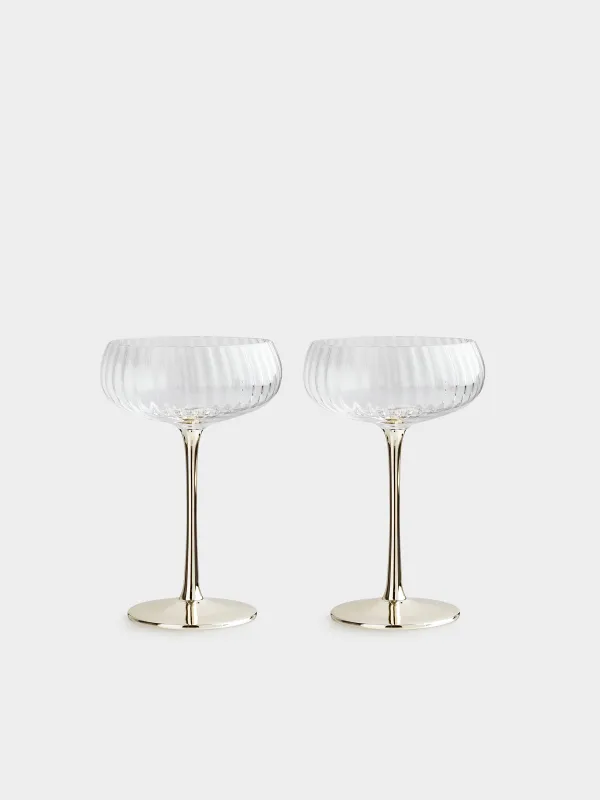 Бокал-креманка для шампанского, 220 мл, 2 шт, стекло, золотистая ножка, Glyfada, image-0