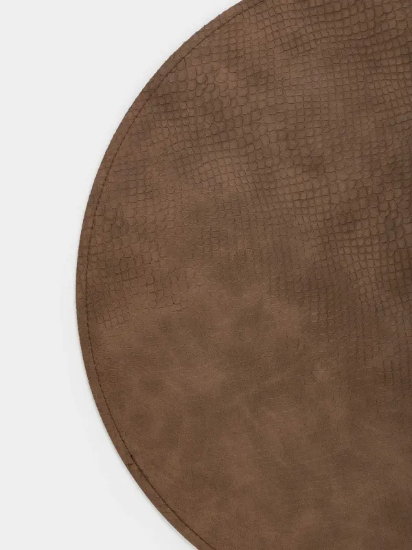 Салфетка под приборы, 38 см, двусторонняя, ПВХ, круглая, коричневая/хаки, Змеиная чешуя, Rock, image-2