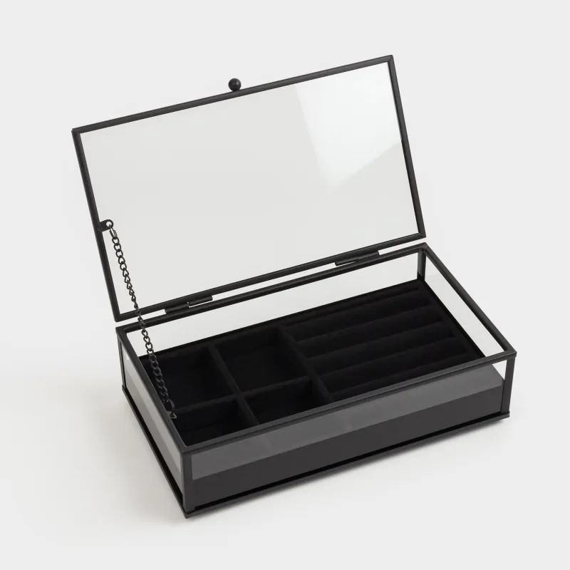 Шкатулка для украшений, 21х13 см, стекло/металл, черная, Collection, image-3