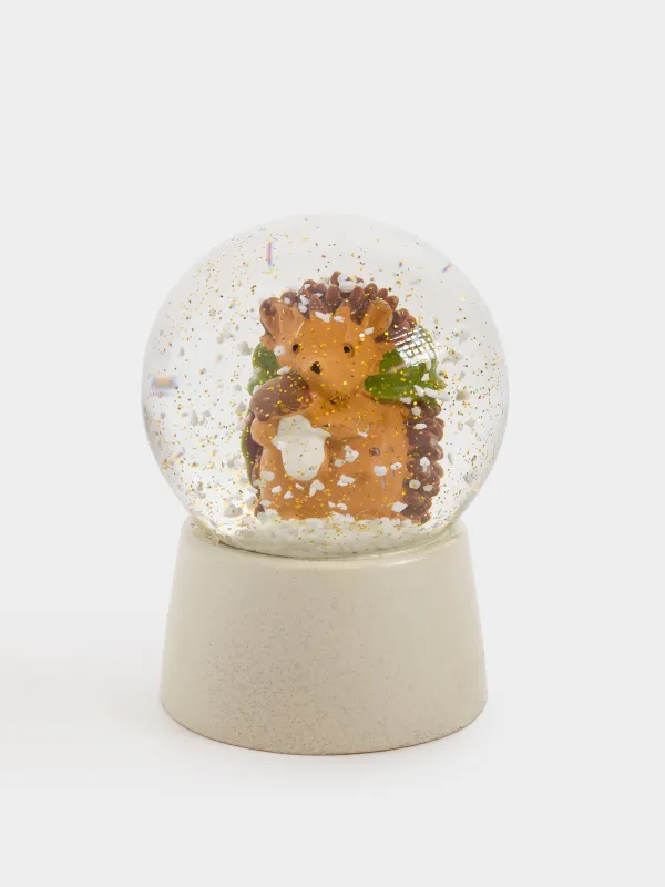 Снежный шар, 6 см, стекло/полирезин, молочный, Еж с грибом, Forest animals, image-2