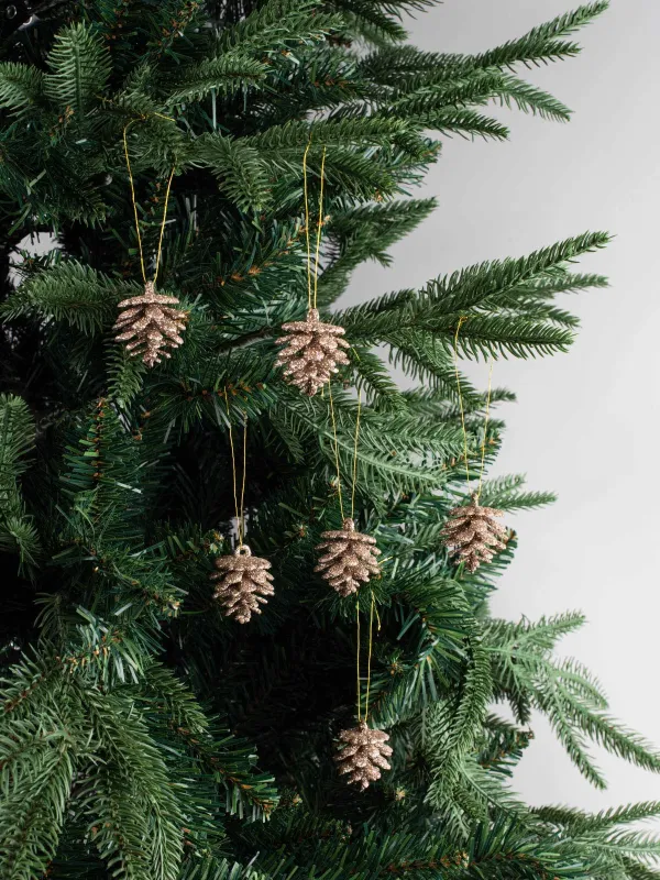 Игрушка елочная, 4 см, 6 шт, пластик, с блестками, бронзовая, Шишка, Pine christmas, image-4