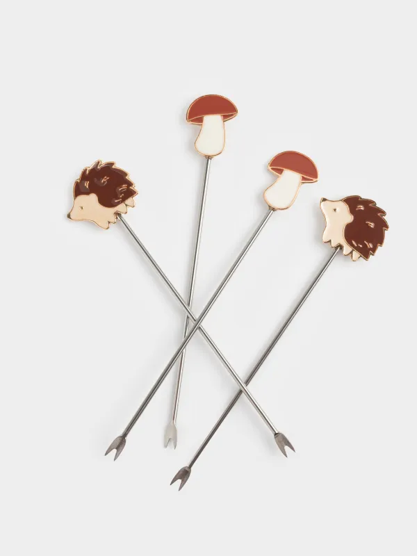 Шпажка для канапе, 12 см, 4 шт, металл, золотистая, Еж и гриб, Golden glow, image-1