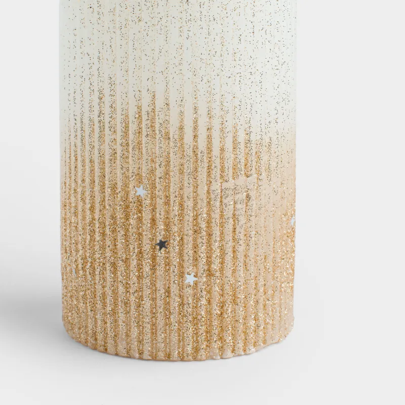 Свеча, 15 см, цилиндрическая, с блестками, Ribbed candle, image-1