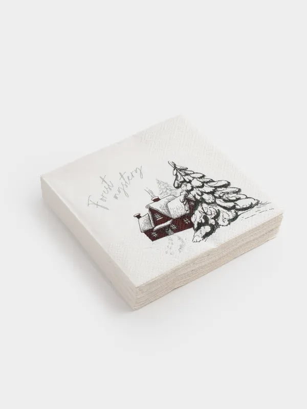 Салфетки бумажные, 21х21 см, 20 шт, Домик в лесу, Forest house, image-1