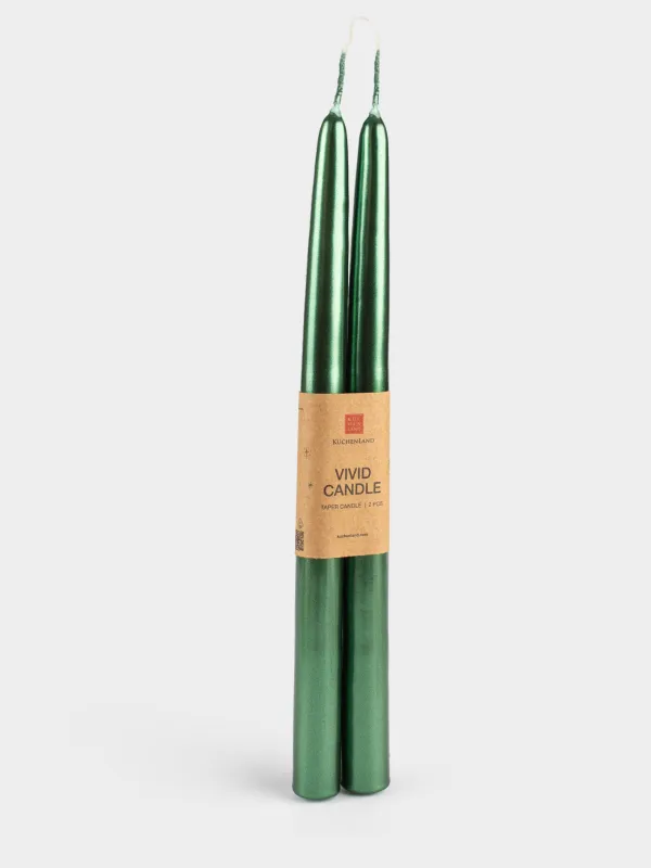 Свеча, 30 см, 2 шт, тонкая, с общим фитилем, зеленая, Vivid candle, image-4