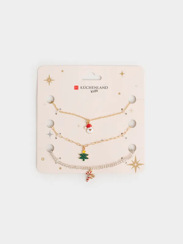Цепочка, 40 см, 3 шт, детская, металл/стекло, золотистая/серебристая, Jewelry christmas, image-4