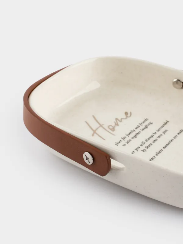 Блюдо, 20x14 см, с ручкой, керамика/полиуретан, овальное, белое, в крапинку, Course, image-3