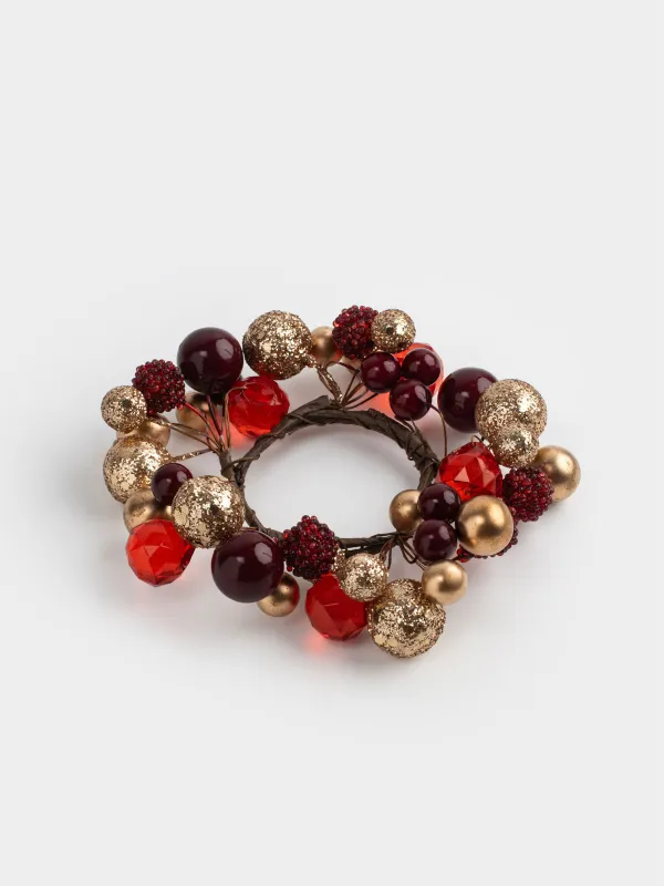 Кольцо для салфеток, 5 см, пластик, красно-золотистое, Новогодние шары, Balls sparkle, image-1