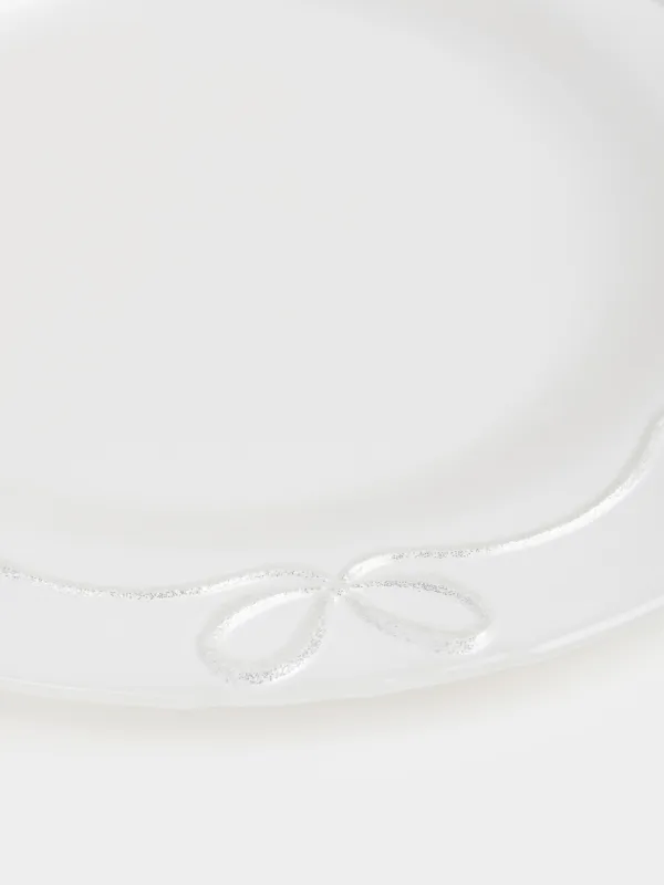 Тарелка обеденная, 28 см, стекло, белая, Банты, Bows pattern, image-2