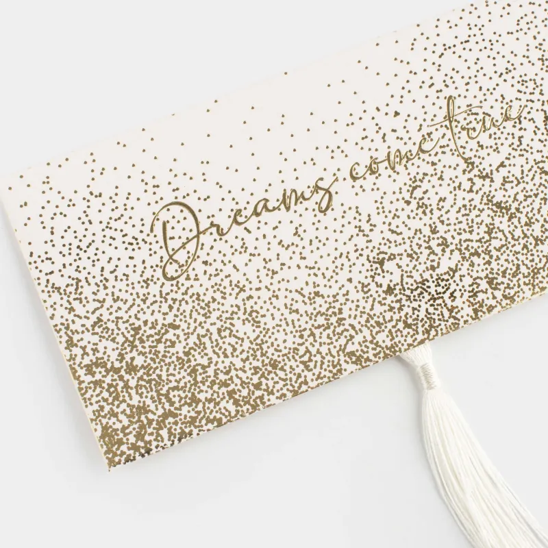 Конверт подарочный, 16х8 см, с кисточкой, бумага, молочный, Золотистые блестки, Sparkle, image-5