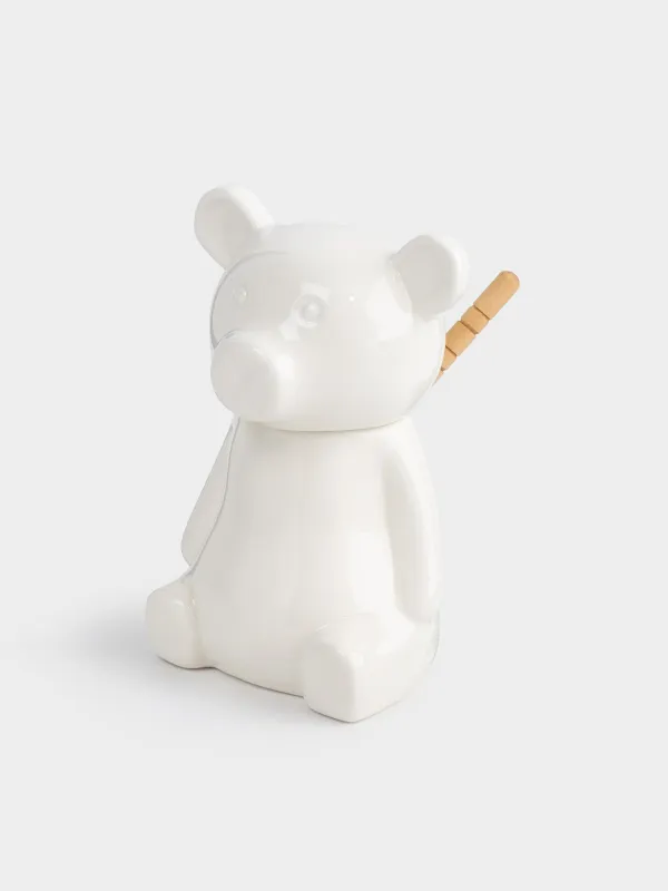 Банка для меда, 250 мл, с ложкой, фарфор P/бамбук, Медведь, Bear Meni, image-0