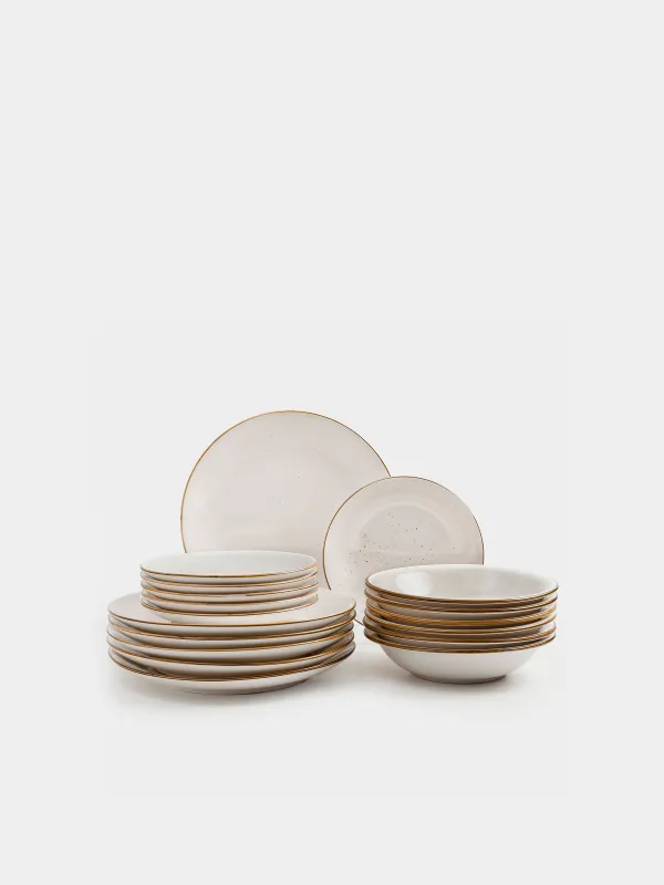 Сервиз обеденный, 6 перс, 18 пр, керамика, молочный, в крапинку, Roxas, image-0