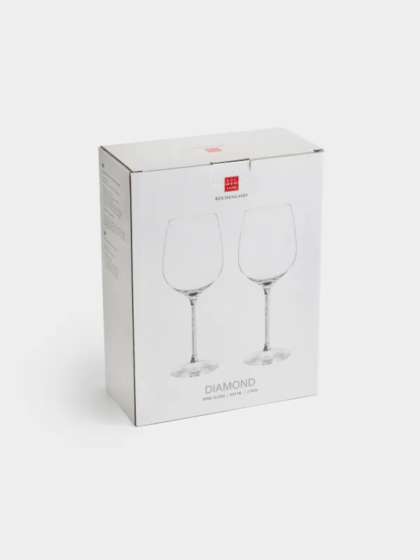 Бокал для вина, 2 шт, со стразами, Серебристые кристаллы, Diamond, image-4