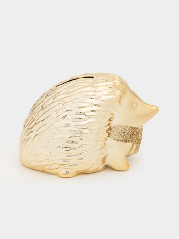 Копилка, 12 см, фарфор P, золотистая, Еж, Hedgehog gold, image-3
