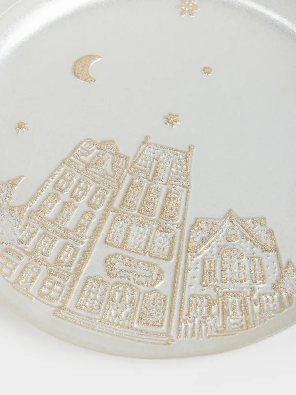 Блюдо, 21х2 см, стекло, молочное/шампань, Дома, Houses pattern, image-2