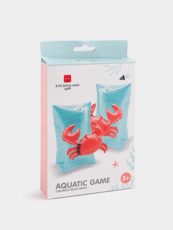 Нарукавники детские, 20х16 см, надувные, ПВХ, красно-глубые, Краб, Aquatic game, image-3
