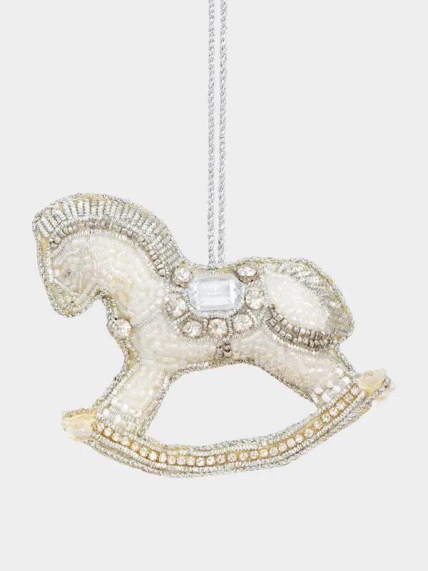 Игрушка елочная, 10 см, бисер/полифилл, серебристая, Лошадка, Beads figure, image-0