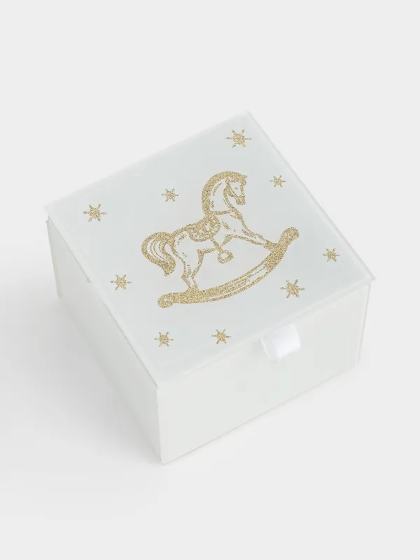 Шкатулка для украшений, 9х9 см, стекло, молочная, Лошадка, Glossy, image-1