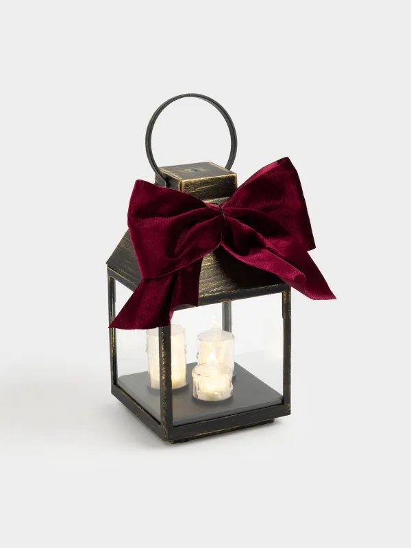 Светильник декоративный, 25 см, пластик, бронзовый, Фонарь со свечами, Bronze style, image-1