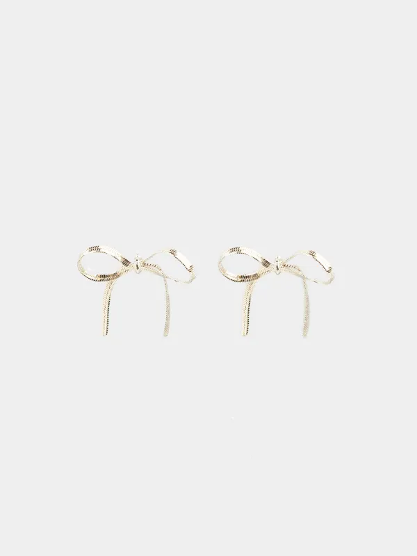 Серьги-пусеты, 6 см, 2 шт, металл, серебристые, Бант, Jewelry, image-0