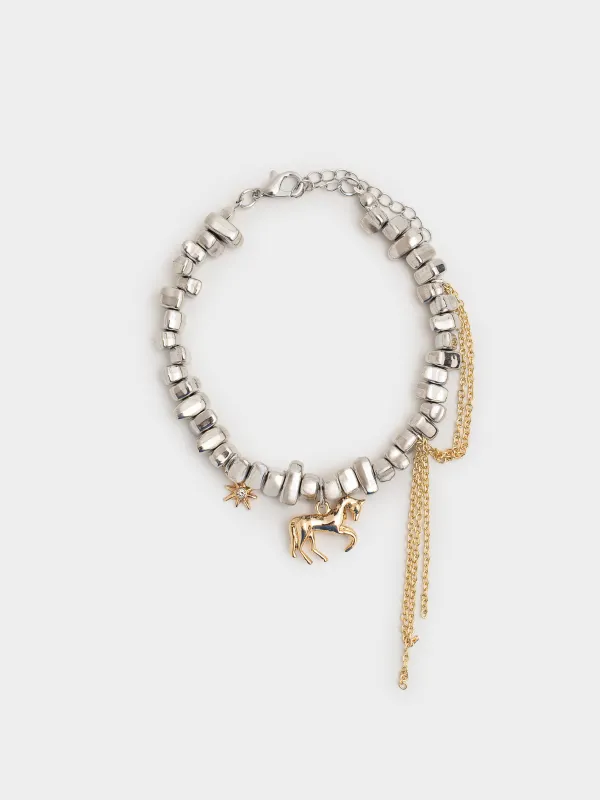 Браслет, 16 см, с подвесками, металл, серебристо-золотистый, Лошадь, Jewelry horse, image-0