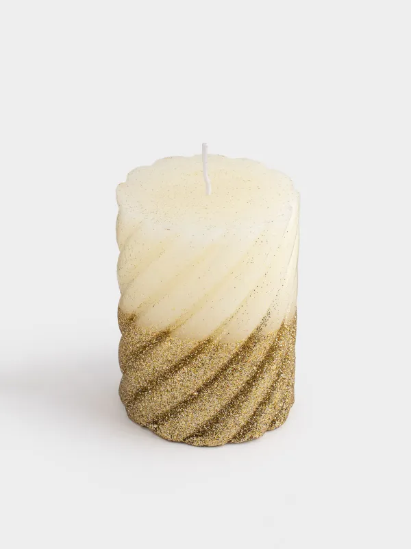 Свеча, 8х10 см, цилиндрическая, с блестками, золотистая, Spiral shape, image-1