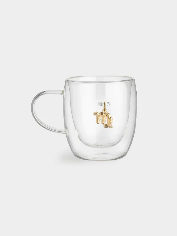 Кружка, 280 мл, стекло Б/металл, с золотистой подвеской, Дева, Air figure zodiac, image-0