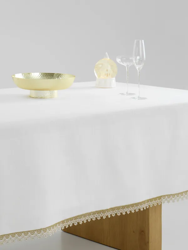 Скатерть, 170х250 см, полиэстер, белая, Цветочное кружево, Flower lace gold, image-9