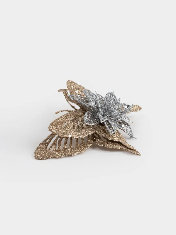 Украшение декоративное, 16 см, на клипсе, пластик, шампань, Бабочка с цветком, Flower decor, image-1