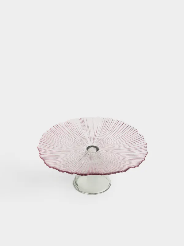 Блюдо на ножке, 28х12 см, стекло Р, лиловое, Зеленая ножка, Verge, image-1