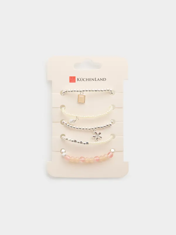 Набор браслетов, металл/пластик/стекло, Pearl color, image-3